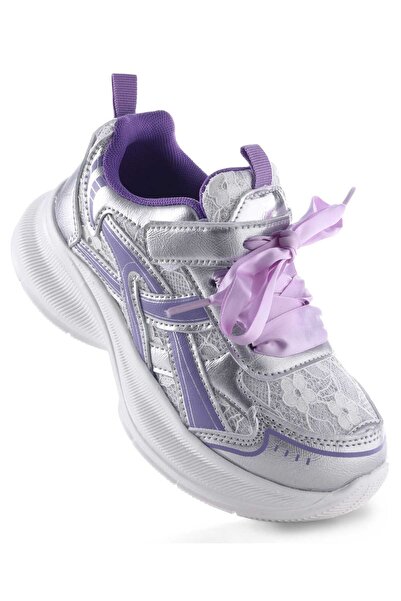 Pine kids Lace Up Sneaker Shoes With Floral Embroidery - Purple