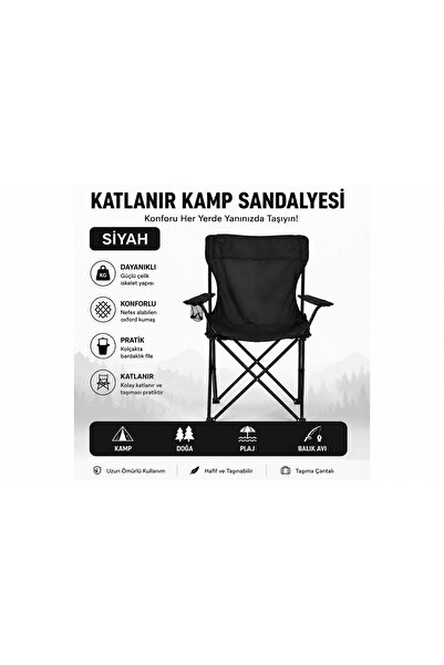 Ceylan Yolu Awm Katlanır Kamp Sandalyesi Siyah | Bardaklıklı Taşınabilir Outd...