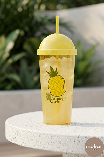 Melkan Home Pineapple Patterned Glass with Straw 700 ml – Cold Drink, Smoothi...