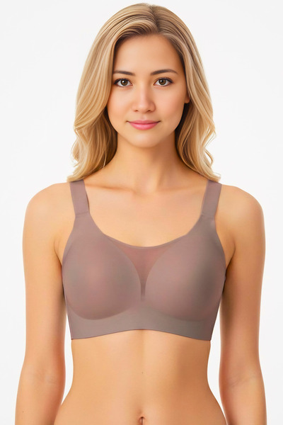 Homay Plus Size Tulle Low-Cut Gathering Laser Cut Seamless Bra - One Piece