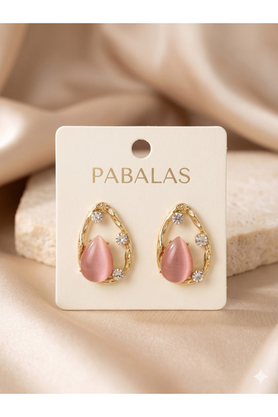 PABALAS أقراط ذهبية مرصعة بالأحجار الوردية للنساء - موديل أقراط كلاسيكية مرصع...