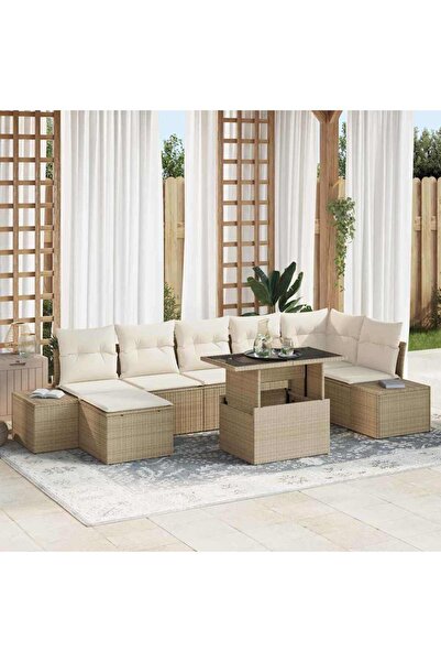 vidaxl Set de canapele pentru gradina 8 pcs Bej Rattan poli