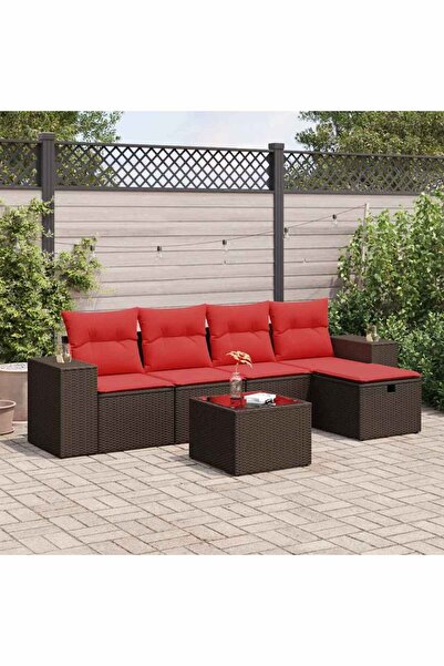 vidaxl Set canapele de gradina cu perne, 6 piese, maro, poliratan