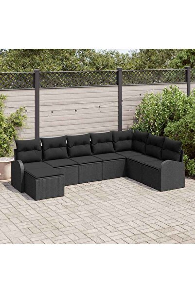vidaxl Set de canapea cu perna cu depozitare 8 pcs Negru poliratan