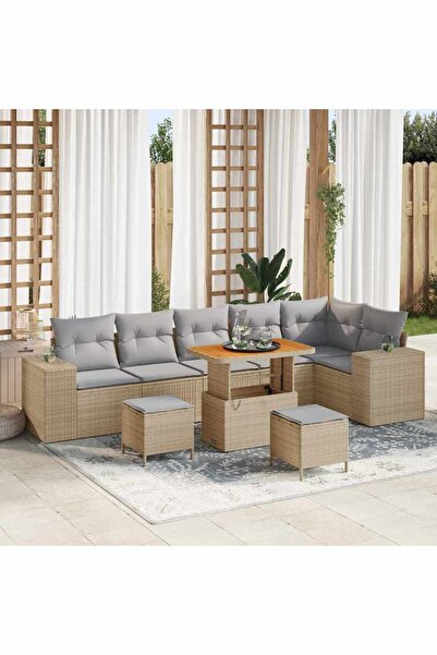 vidaxl Set de canapele pentru gradina cu perna 9 pcs Bej poliratan