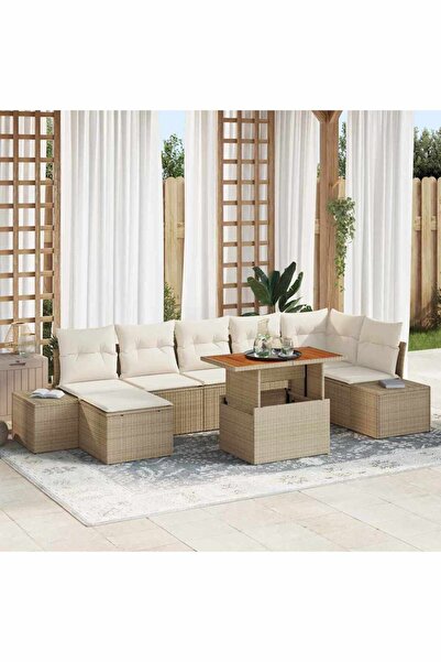 vidaxl Set de canapele pentru gradina 8 pcs Bej Rattan poli