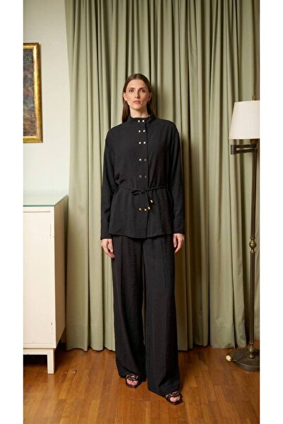 My Blog Set cămașă și pantaloni negru cu nasturi aurii - 51348