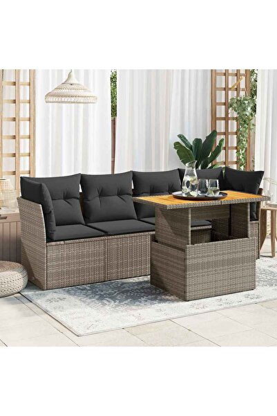 vidaxl Set canapea de gradina cu perne, 5 piese, gri, poliratan