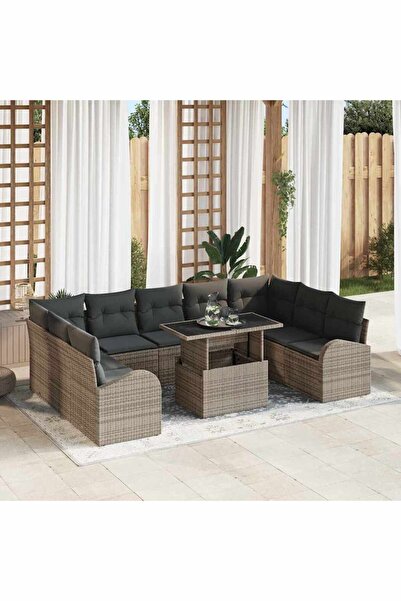 vidaxl Set de canapele pentru gradina cu perna 10 pcs Gri Rattan poli