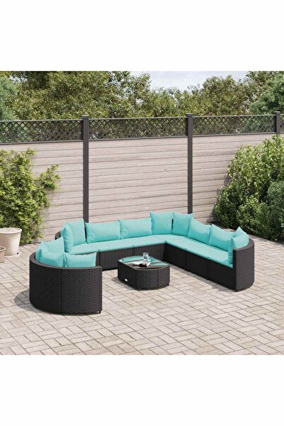 vidaxl Set canapele de gradina cu perne, 10 piese, negru, poliratan