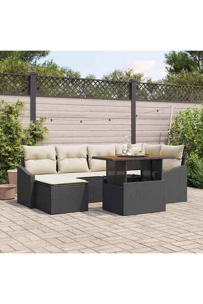 vidaxl Set de canapele pentru gradina 7 pcs Negru Rattan poli