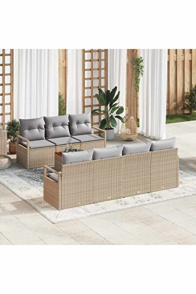 vidaxl Set de canapele pentru gradina cu perna 8 pcs Bej poliratan