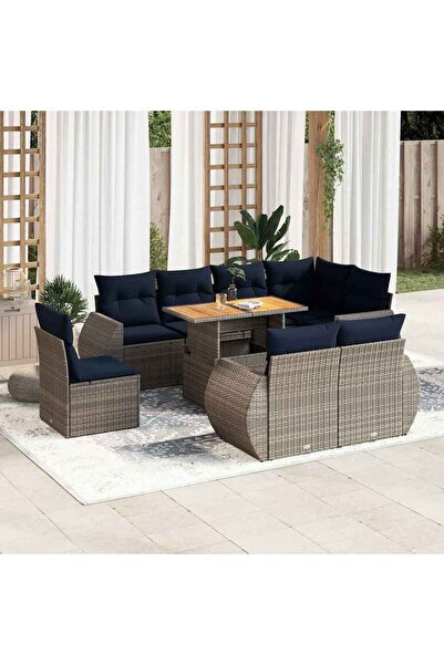 vidaxl Set canapele de gradina, 9 piese, cu perne, gri, poliratan