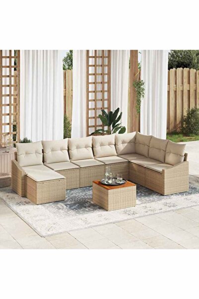 vidaxl Set de canapele pentru gradina cu perna 9 pcs Bej poliratan