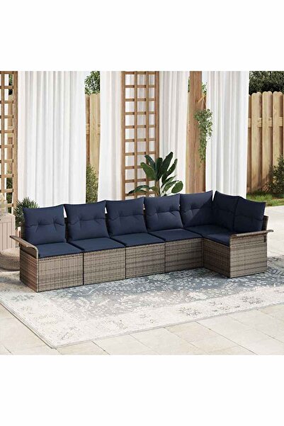 vidaxl Set de canapele pentru gradina cu perna 6 pcs Gri poliratan