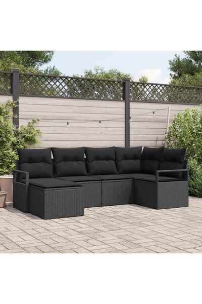 vidaxl Set de canapea cu perna 6 pcs Negru poliratan
