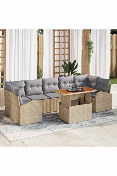 vidaxl Set de canapele pentru gradina 8 pcs Bej Rattan poli