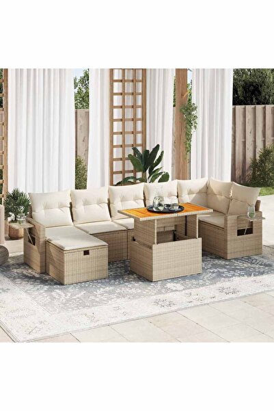 vidaxl Set canapele de gradina cu perne 5 piese bej poliratan/acacia