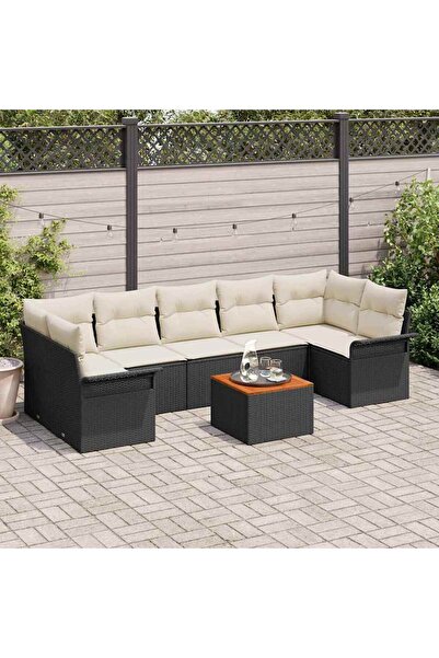vidaxl Set de canapele pentru gradina cu perna 8 pcs Negru poliratan