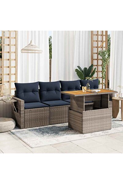 vidaxl Set canapea de gradina cu perne, 5 piese, gri, poliratan