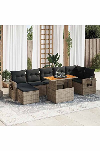 vidaxl Set canapele de gradina cu perne, 8 piese, gri, poliratan