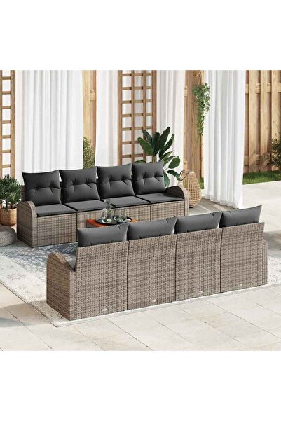 vidaxl Set de canapele pentru gradina cu perna 9 pcs Gri poliratan
