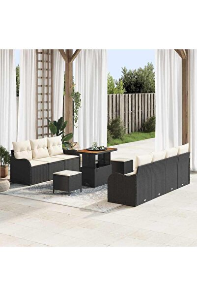 vidaxl Set de canapele pentru gradina cu perna 10 pcs Negru poliratan