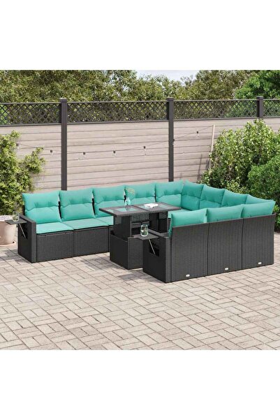 vidaxl Set canapele gradina cu perne 11 piese, negru, poliratan/acacia