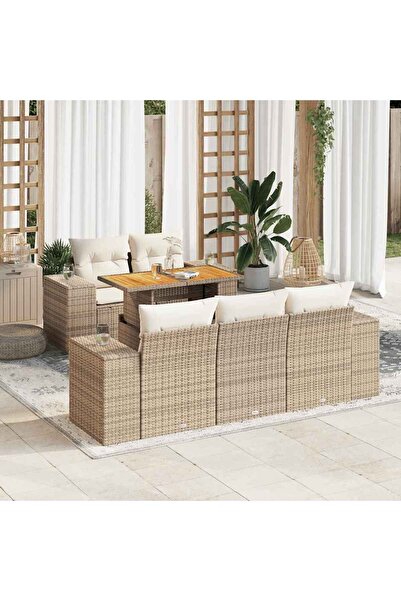 vidaxl Set canapele de gradina cu perne, 6 piese, bej, poliratan