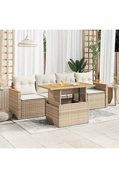 vidaxl Set canapele de gradina cu perne 5 piese bej poliratan/acacia