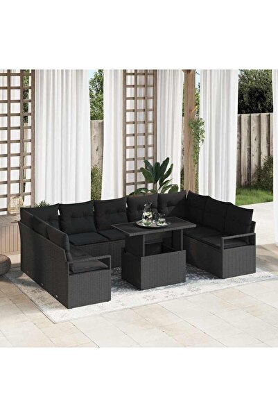 vidaxl Set de canapele pentru gradina 10 pcs Negru Rattan poli