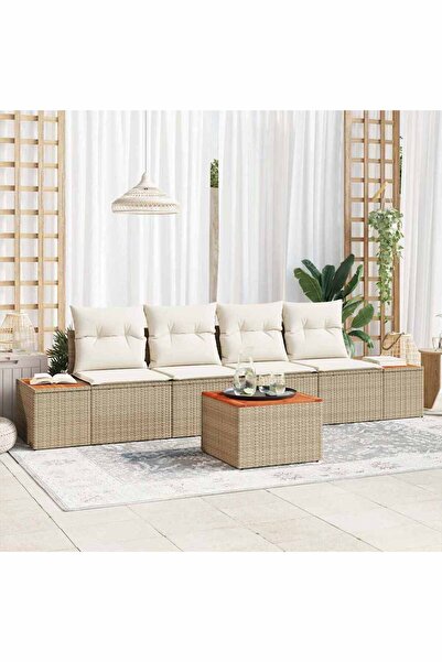 vidaxl Set de canapele pentru gradina cu perna 5 pcs Bej Rattan poli