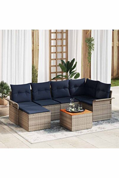 vidaxl Set de canapele pentru gradina cu perna 7 pcs Gri poliratan