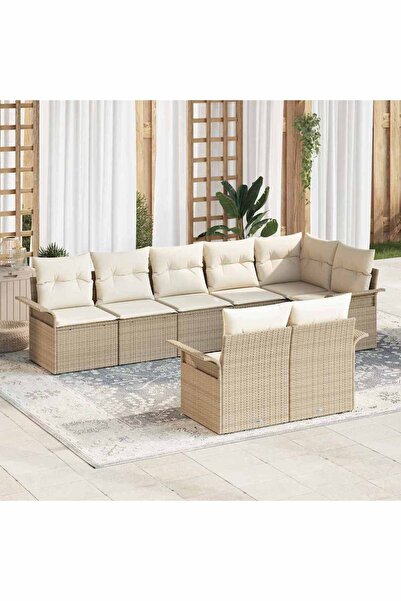 vidaxl Garden Sofa Set 8 pcs Beige Poly Rattan