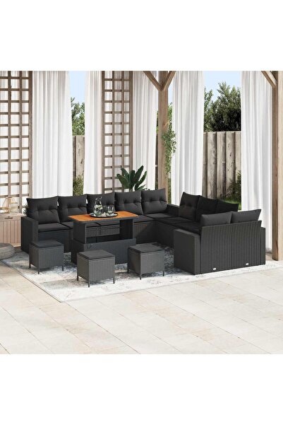 vidaxl Set de canapele pentru gradina 14 pcs Negru poliratan