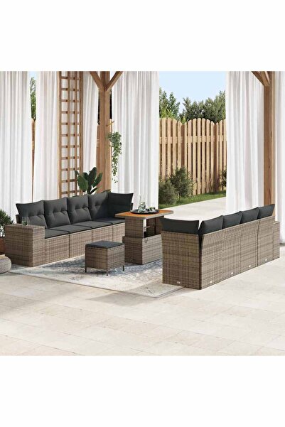 vidaxl Set de canapele pentru gradina cu perna 11 pcs Gri poliratan