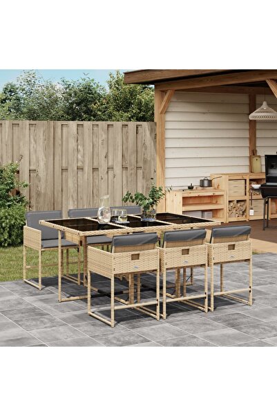 vidaxl Set mobilier pentru gradina, 7 piese, cu perne, bej, poliratan