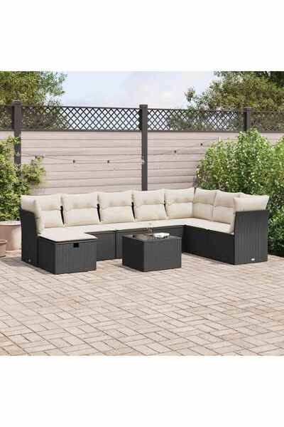 vidaxl Set mobilier de gradina cu perne, 9 piese, negru, poliratan
