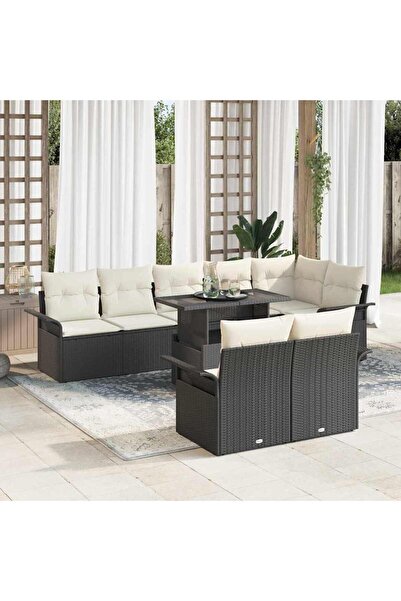 vidaxl Set de canapele pentru gradina cu perna 9 pcs Negru Rattan poli