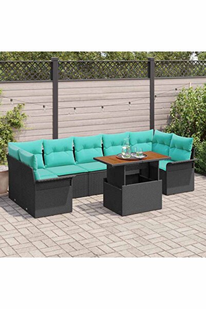 vidaxl Set de canapele pentru gradina 8 pcs Negru Rattan poli
