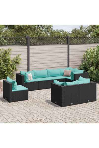 vidaxl Set mobilier de gradina cu perne, 8 piese, negru, poliratan