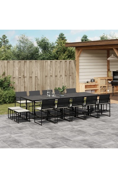vidaxl Set mobilier de gradina cu perne, 15 piese, negru, poliratan