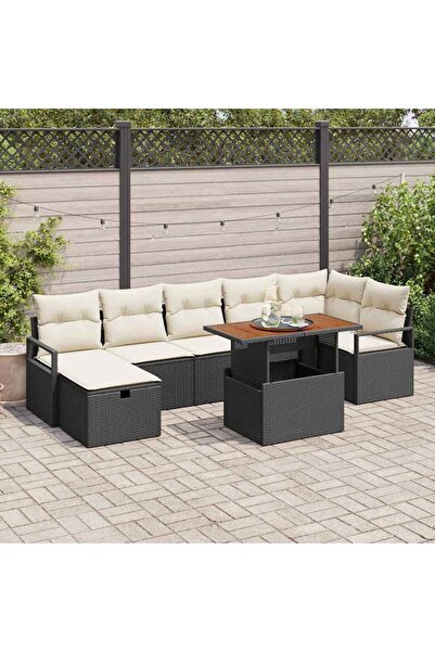 vidaxl Set de canapele pentru gradina cu perna 8 pcs Negru poliratan