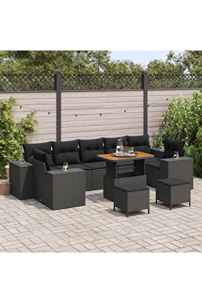 vidaxl Set de canapele pentru gradina 10 pcs Negru poliratan