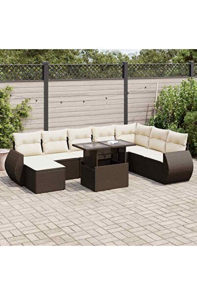 vidaxl Set canapele de gradina cu perne, 9 piese, maro, poliratan