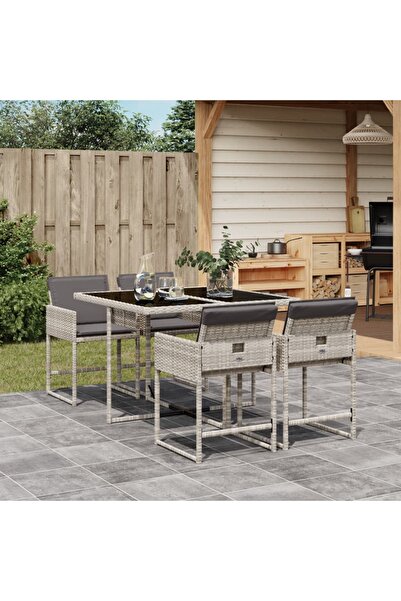 vidaxl Set mobilier de gradina cu perne, 5 piese gri deschis poliratan