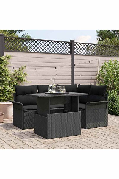 vidaxl Set de canapele pentru gradina cu perna 5 pcs Negru Rattan poli