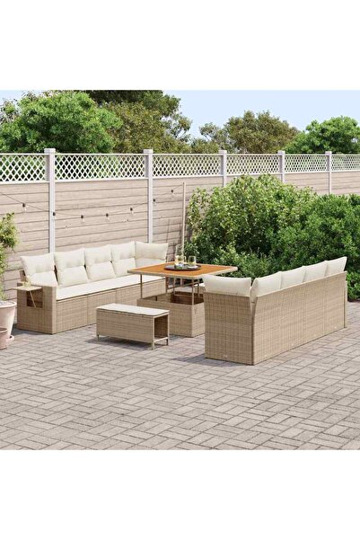 vidaxl Set de canapele pentru gradina 11 pcs Bej Rattan poli