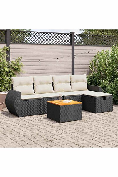 vidaxl Set mobilier de gradina cu perne, 6 piese, negru, poliratan