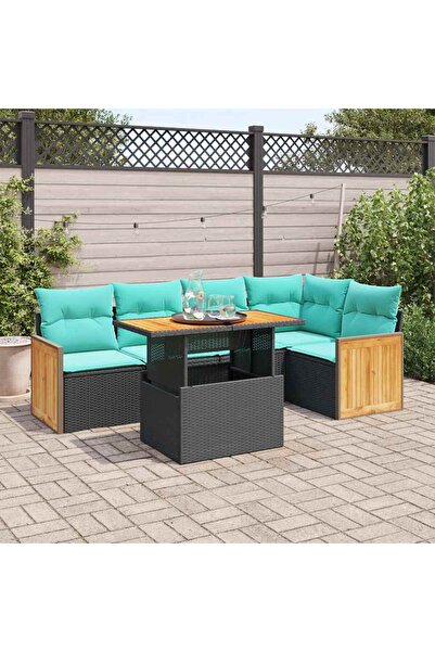 vidaxl Set mobilier gradina perne 6 piese negru poliratan/lemn acacia